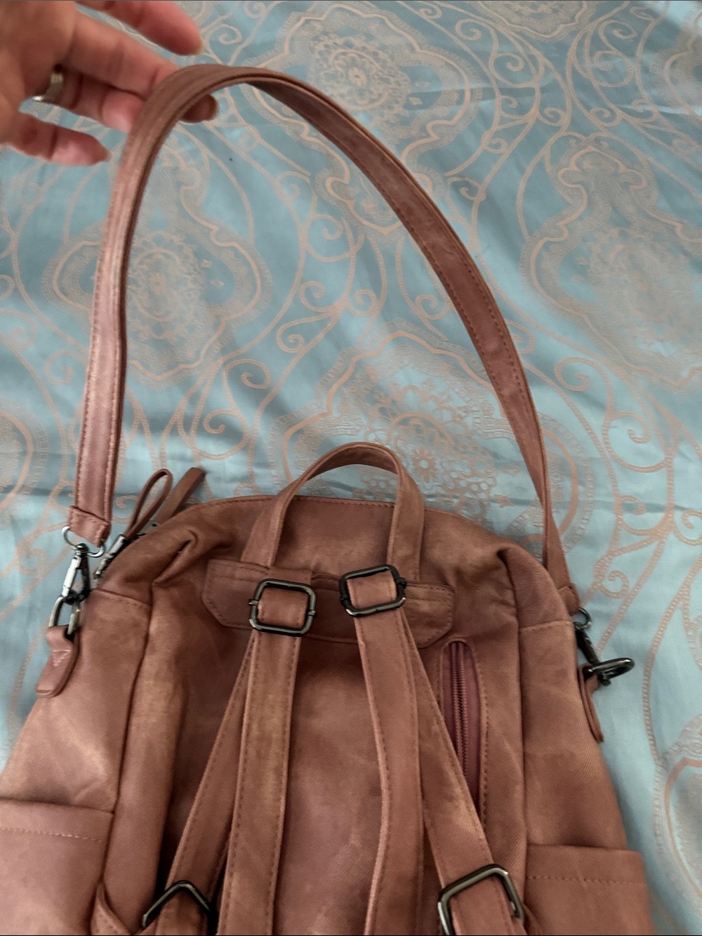 Stylish Rose Brown Women’s Backpack Crossbody Bag - Picture 3 of 8